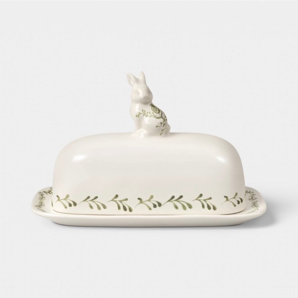 Stoneware Bunny Butter Dish Green - Threshold